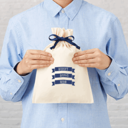 カラーリボンコットン巾着(M)