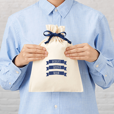 カラーリボンコットン巾着(M)