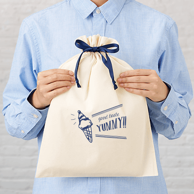 カラーリボンコットン巾着(L)