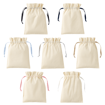 カラーリボンコットン巾着(M)